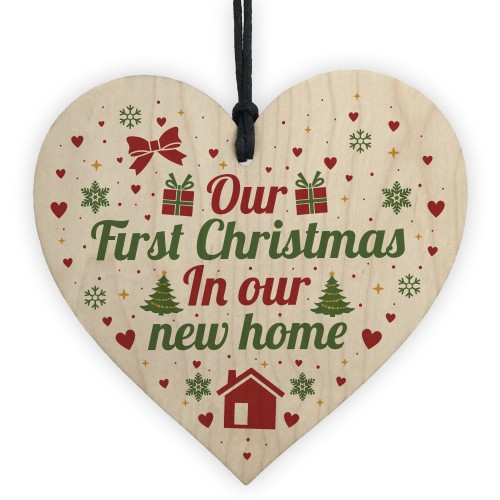 First Christmas New Home Wood Heart Tree Decoration Bauble Gift