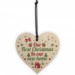 First Christmas New Home Wood Heart Tree Decoration Bauble Gift