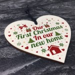 First Christmas New Home Wood Heart Tree Decoration Bauble Gift