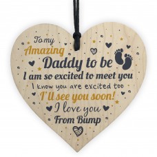Dad Daddy To Be Gift Funny Novelty Wooden Heart Baby Shower Gift