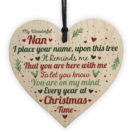 Christmas Memorial Nan Handmade Wooden Heart Tree Decoration