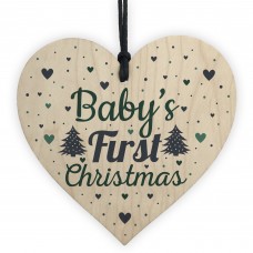 Babys My First Christmas Tree Bauble Decoration Wood Heart 1st