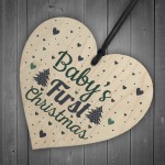 Babys My First Christmas Tree Bauble Decoration Wood Heart 1st