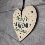 Babys My First Christmas Tree Bauble Decoration Wood Heart 1st