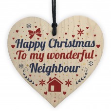 Happy Christmas Card Neighbour Wood Heart Plaque Friendship Gift