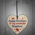 Happy Christmas Card Neighbour Wood Heart Plaque Friendship Gift