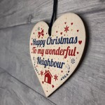 Happy Christmas Card Neighbour Wood Heart Plaque Friendship Gift