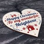 Happy Christmas Card Neighbour Wood Heart Plaque Friendship Gift