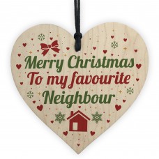 Merry Christmas Card Favourite Neighbour Wooden Heart Plaque