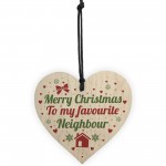 Merry Christmas Card Favourite Neighbour Wooden Heart Plaque