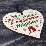 Merry Christmas Card Favourite Neighbour Wooden Heart Plaque