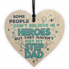 HERO STEP DAD Gift Handmade Wooden Heart Sign Thank You