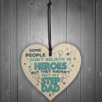 HERO STEP DAD Gift Handmade Wooden Heart Sign Thank You