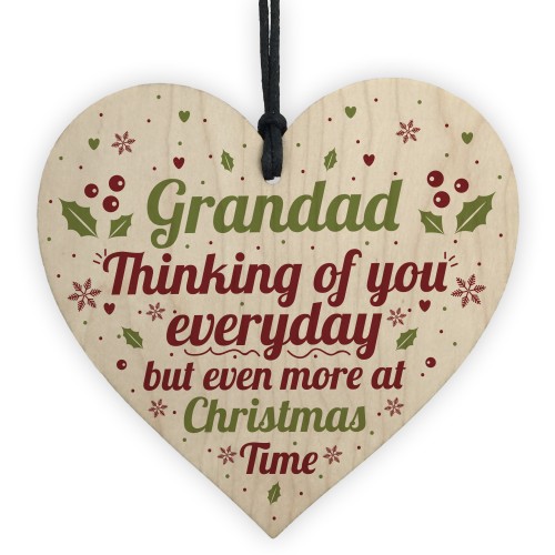 GRANDAD Memorial Christmas Bauble Wooden Heart Plaque Xmas