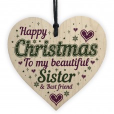 Christmas Sister Friendship Gifts Wooden Heart Tree Decoration