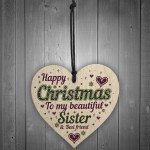 Christmas Sister Friendship Gifts Wooden Heart Tree Decoration
