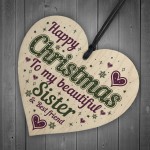 Christmas Sister Friendship Gifts Wooden Heart Tree Decoration