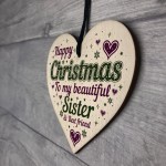 Christmas Sister Friendship Gifts Wooden Heart Tree Decoration