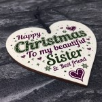 Christmas Sister Friendship Gifts Wooden Heart Tree Decoration