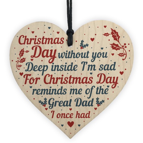 Great Dad Memorial Christmas Tree Bauble Wood Hanging Heart Sign