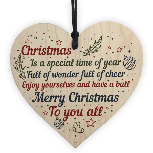 Christmas Friendship Family Bauble Tree Decoration Wooden Heart
