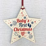 Babys First Christmas Gift Wooden Star Tree Bauble 1st Xmas Gift