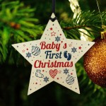 Babys First Christmas Gift Wooden Star Tree Bauble 1st Xmas Gift