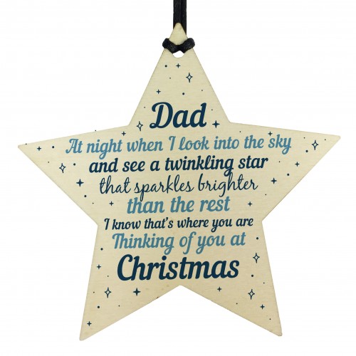 Wooden Memory Star Christmas Tree Decoration Dad Memorial