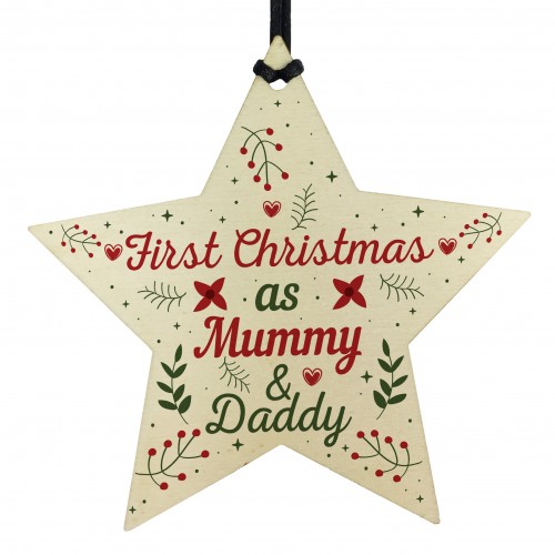 First Christmas As Mummy Daddy Wood Star Christmas Bauble Gifts