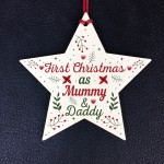 First Christmas As Mummy Daddy Wood Star Christmas Bauble Gifts