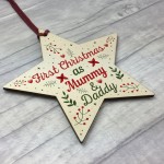 First Christmas As Mummy Daddy Wood Star Christmas Bauble Gifts