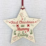 First Christmas As Mummy Daddy Wood Star Christmas Bauble Gifts