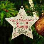 First Christmas As Mummy Daddy Wood Star Christmas Bauble Gifts