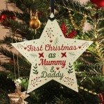 First Christmas As Mummy Daddy Wood Star Christmas Bauble Gifts