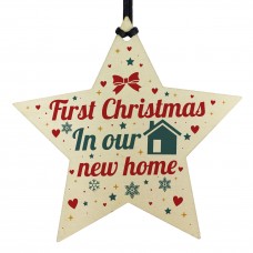 New Home Christmas Tree Wooden Star Bauble Gift Xmas Decoration
