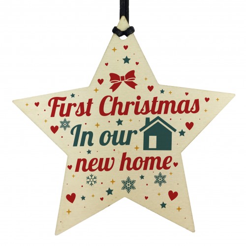 New Home Christmas Tree Wooden Star Bauble Gift Xmas Decoration