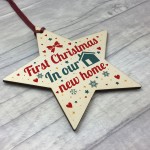 New Home Christmas Tree Wooden Star Bauble Gift Xmas Decoration