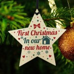 New Home Christmas Tree Wooden Star Bauble Gift Xmas Decoration