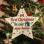 New Home Christmas Tree Wooden Star Bauble Gift Xmas Decoration