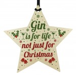 Funny Gin Novelty Christmas Gift Bauble Decoration Wooden Star