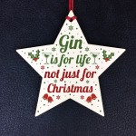 Funny Gin Novelty Christmas Gift Bauble Decoration Wooden Star