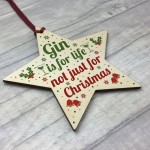 Funny Gin Novelty Christmas Gift Bauble Decoration Wooden Star