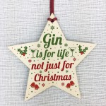 Funny Gin Novelty Christmas Gift Bauble Decoration Wooden Star