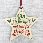 Funny Gin Novelty Christmas Gift Bauble Decoration Wooden Star