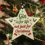 Funny Gin Novelty Christmas Gift Bauble Decoration Wooden Star