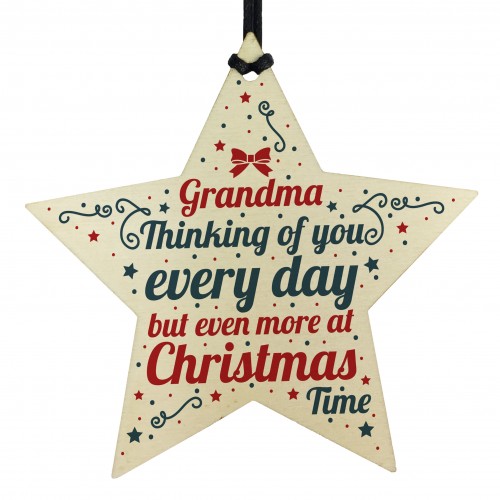 In Memory Wooden Star Tree Decoration Grandma Memorial Bauble