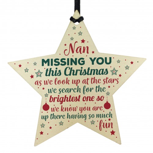 Nan Memorial Wooden Star Christmas Tree Decoration Bauble Gift