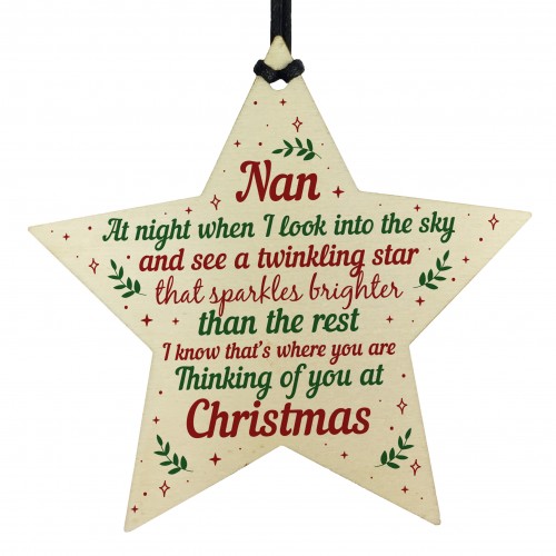 Wood Memory Star Christmas Tree Decoration Bauble Nan Memorial