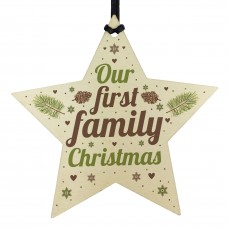 First Family Christmas Tree Wood Star Bauble Gift Ornament Gifts