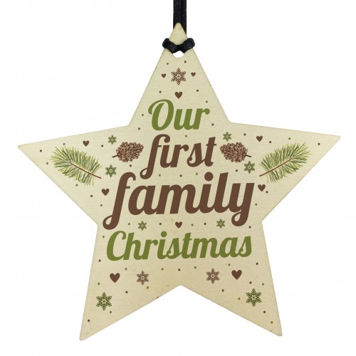 First Family Christmas Tree Wood Star Bauble Gift Ornament Gifts
